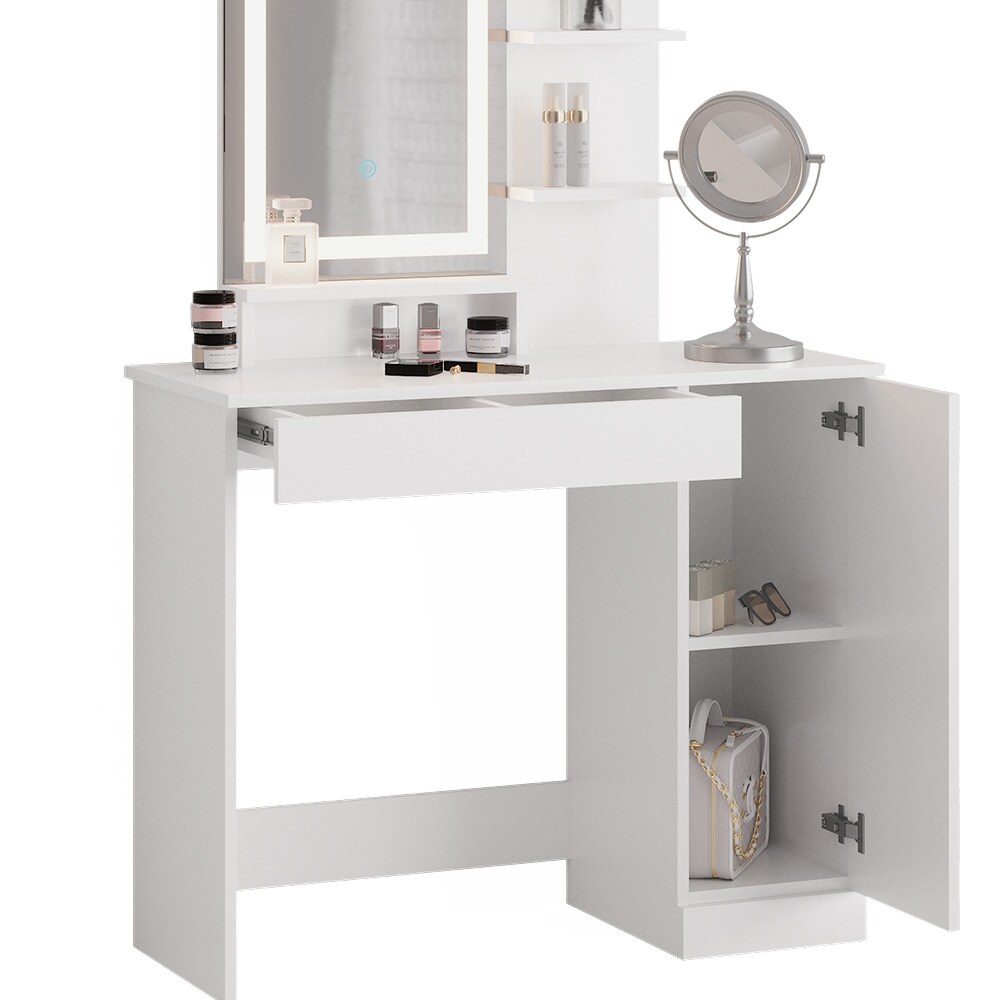Vicco Schminktisch Frisiertisch Schminkkommode Julia Weiß LED-Spiegel 90x138 cm modern Schlafzimmer Kommode Schublade Ablage Aufbewahrung Kosmetiktisch Schminkkonsole Make-Up-Tisch