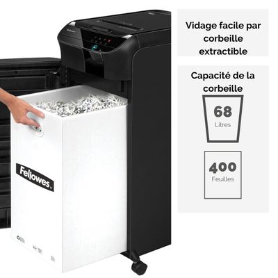 Fellowes AutoMax 350C - destructeur de documents coupe croisée - 350 feuilles - Corbeille 68 litres - anti-bourrage - destruction silencieuse
