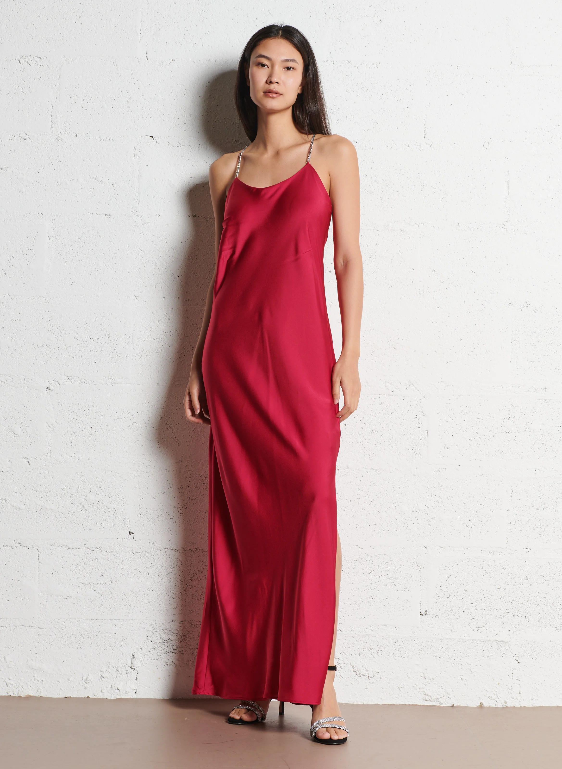 CALIX - Robe longue ajustée encolure ronde| Rouge