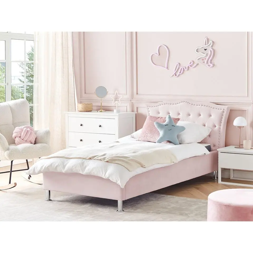 METZ - Eenpersoonsbed - Roze - 90 x 200 cm - Fluweel