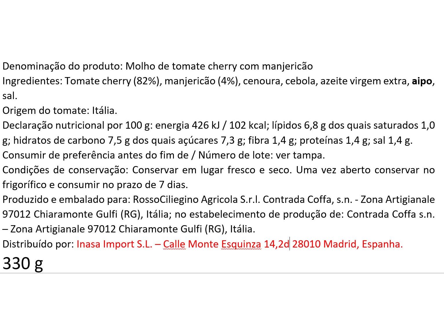 MOLHO TOMATE AGROMONTE MANJERICÃO 330G