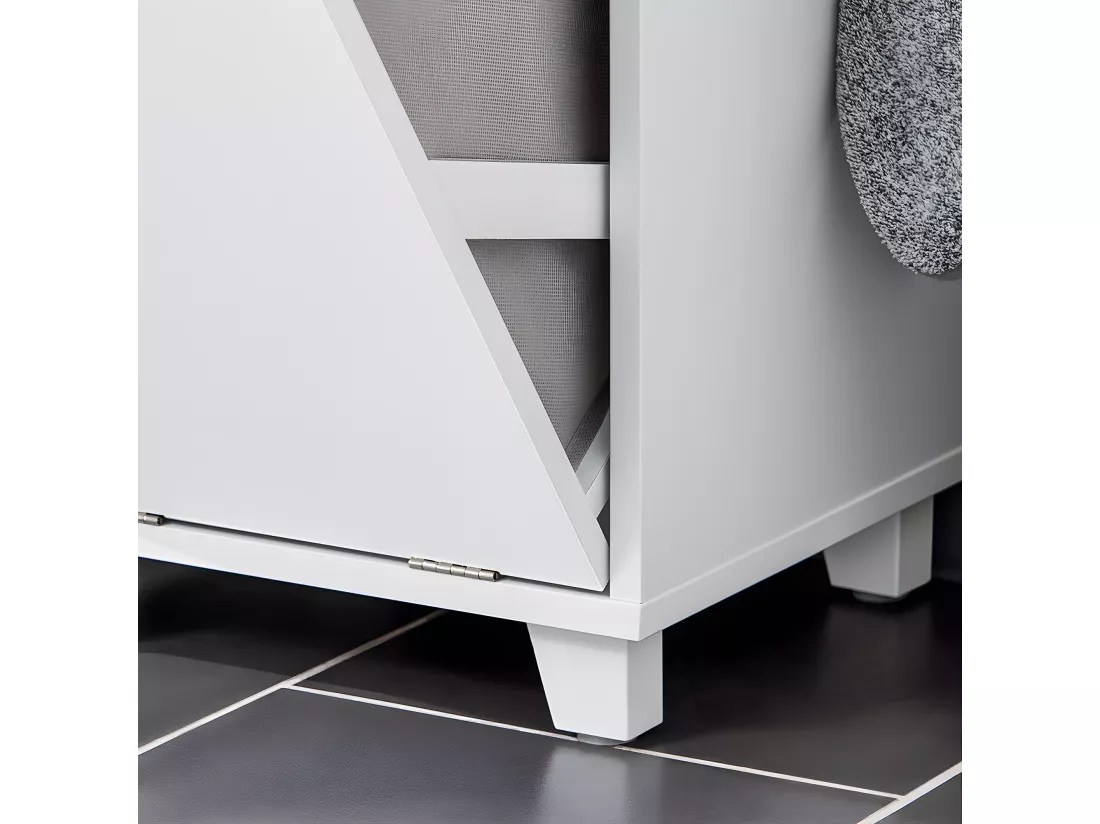 SoBuy Armoire à Linge Meuble Bas de Salle de Bain Corbeille à Linge Meuble de Rangement avec 4 Petits Compartiments Ouverts et 1 Panier à Linge Amovible, Blanc, 35x30x90 cm, BZR159-W