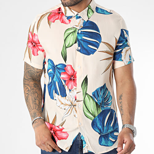 Chemise Manches Courtes Beige Floral