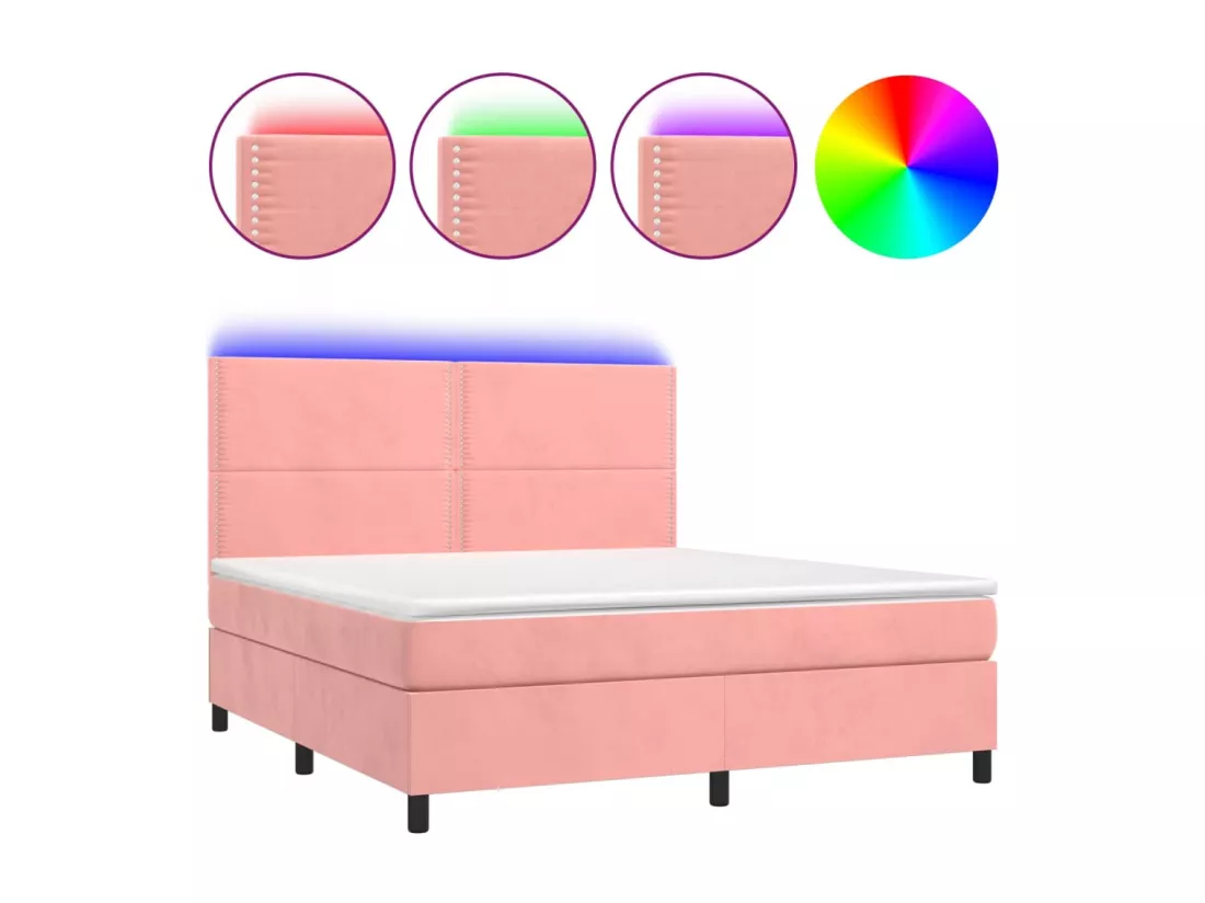 Sommier tapissier avec matelas et LED Rose 180x200 cm Velours