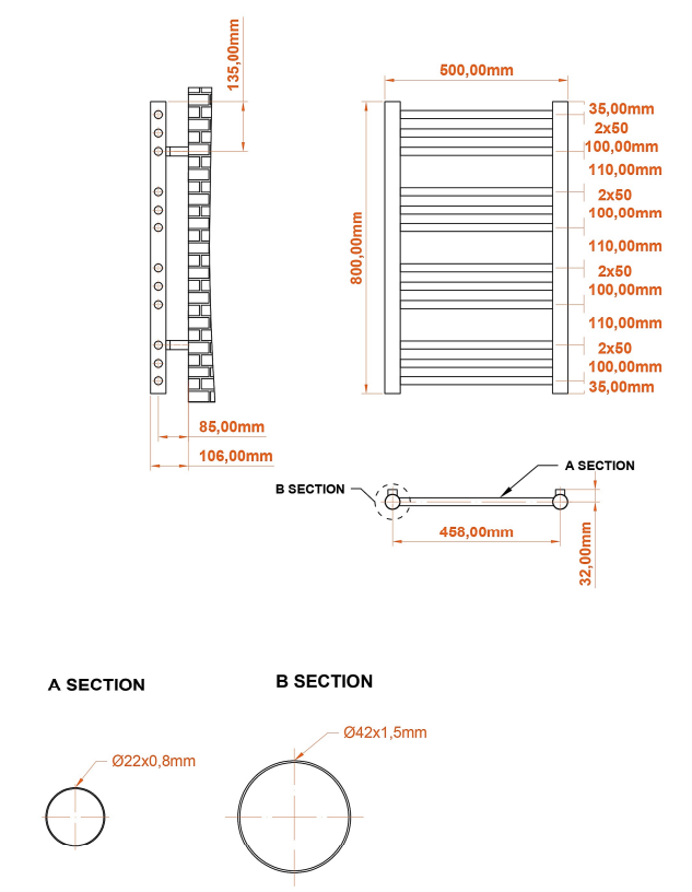 Eastbrook Corinium handdoekradiator 50x80cm 392W grijs mat