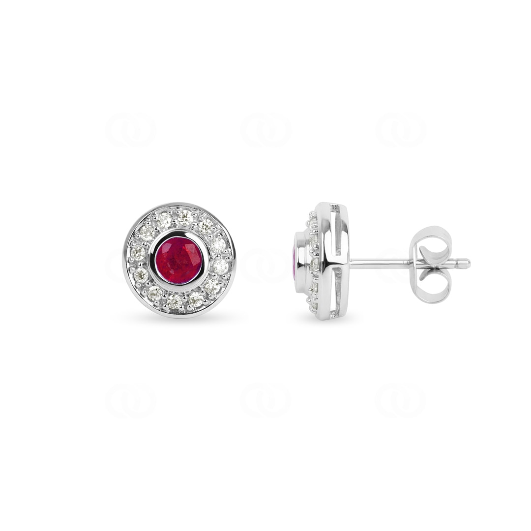 Ohrstecker 750/18 K Weissgold mit Diamanten 0.24 ct H/si & Rubinen