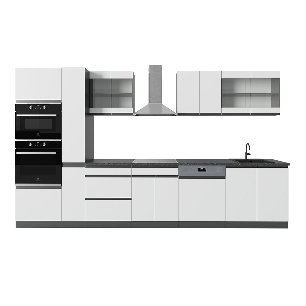 Vicco Küchenzeile Küchenblock Einbauküche R-Line J-Shape Anthrazit Weiß 350 cm modern Küchenschränke Küchenmöbel