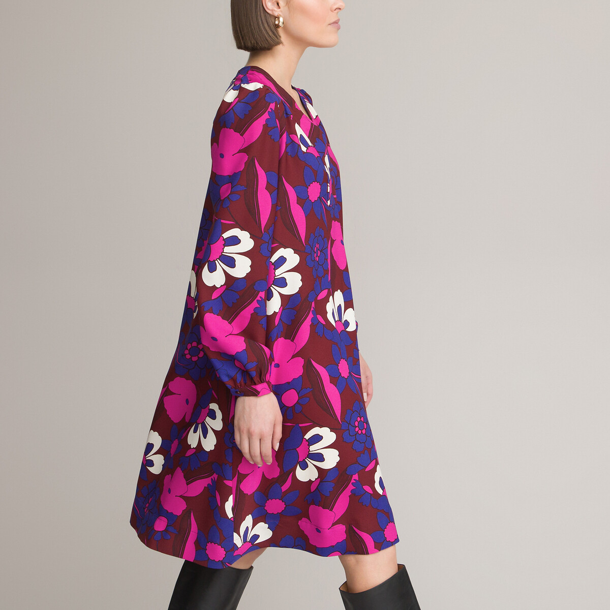 ANNE WEYBURN<br>Vestido reto, estampa floral, comprimento midi