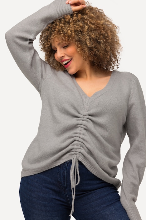 Pullover, Raffband, V-Ausschnitt, Langarm