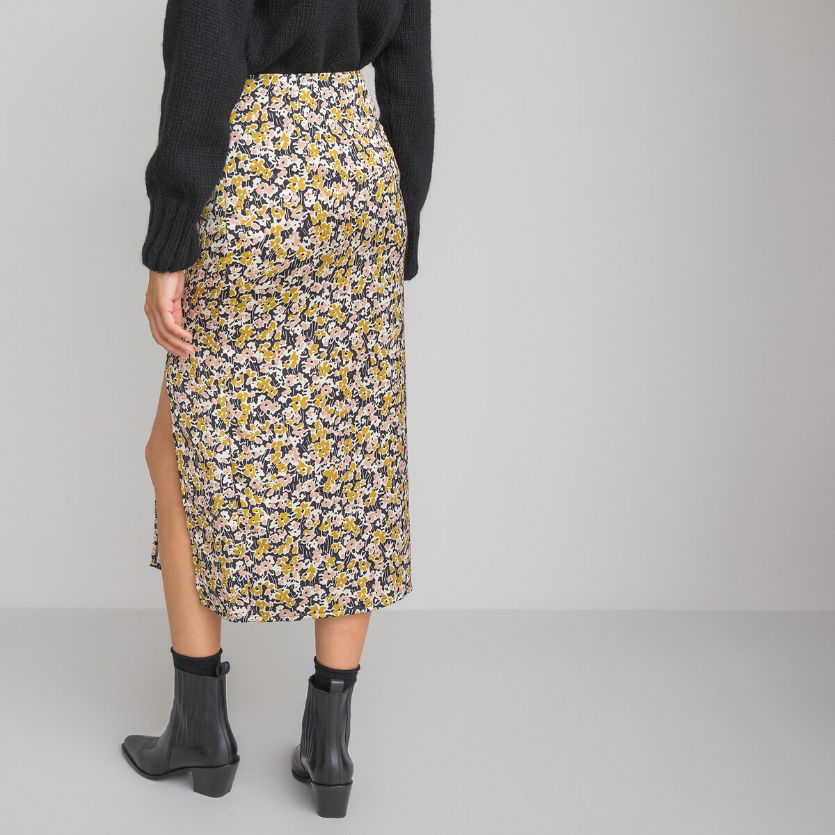 COLEÇÕES LA REDOUTE<br>Saia reta e longa em cetim com estampa floral