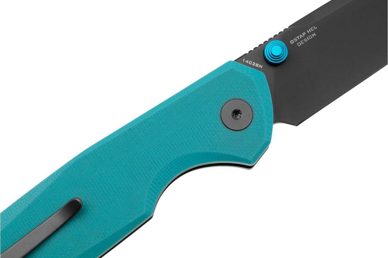 Bestechman Velix BMK07D PVD 14C28N, Blue G10 zakmes, Ostap Hel design