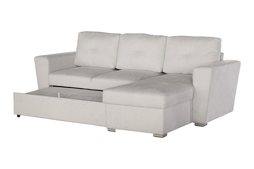 Schlafecksofa APARTMENT 245cm beige Strukturstoff inkl. Stauraum beidseitig aufbaubar