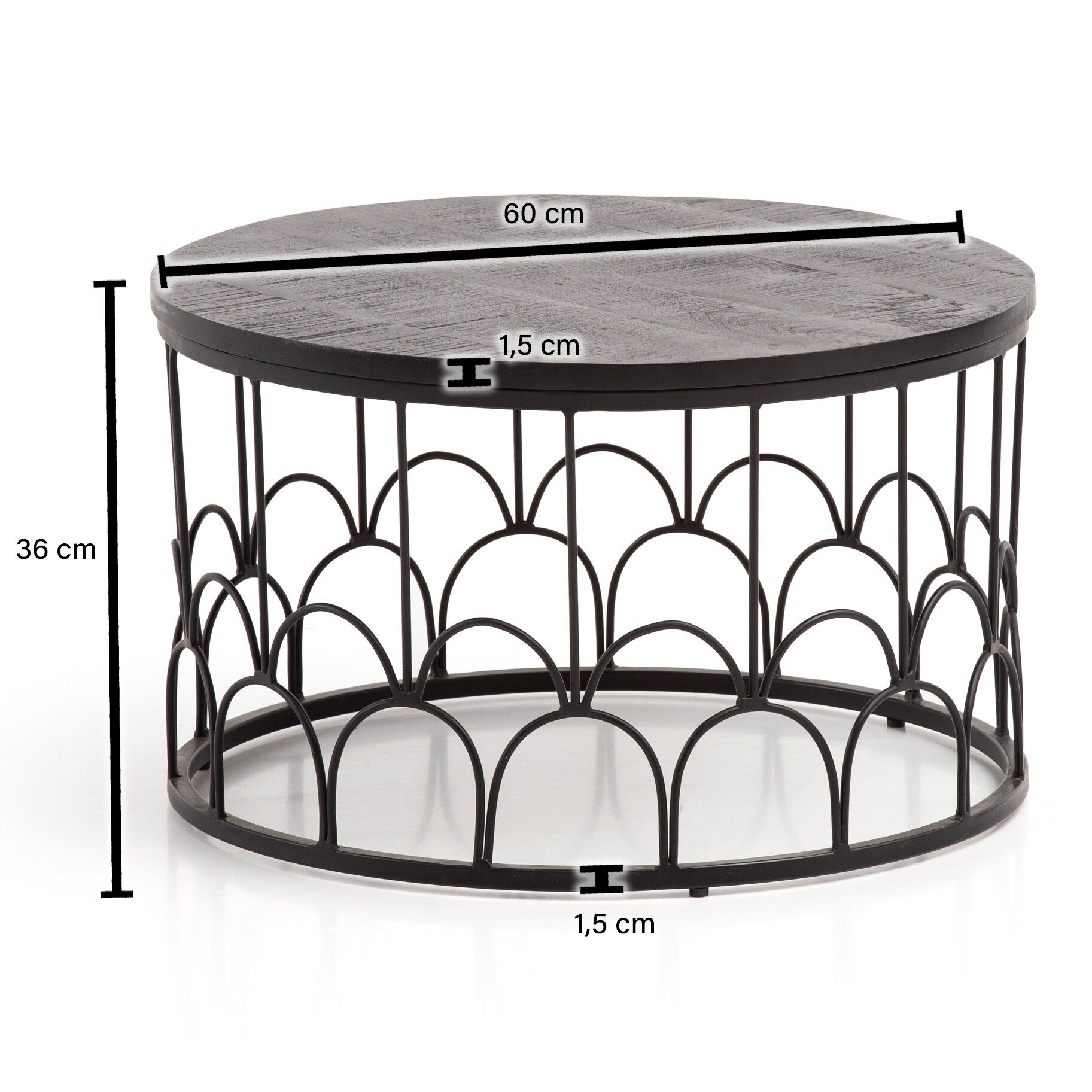 Couchtisch FineBuy Sofatisch 60x60x36cm Massivholz Schwarz Wohnzimmertisch Rund