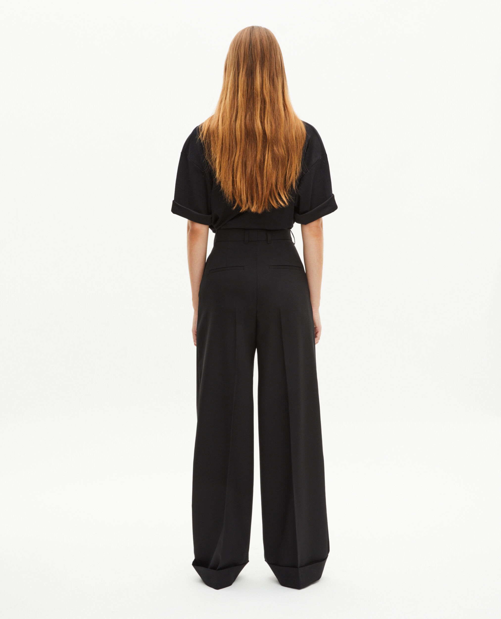 Pantalon large en laine avec revers noir