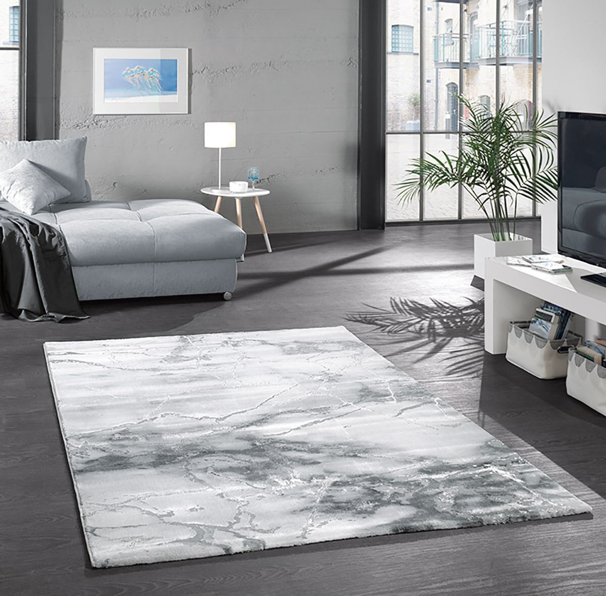 Webteppich Craft Marmor 80 x 150 cm grau