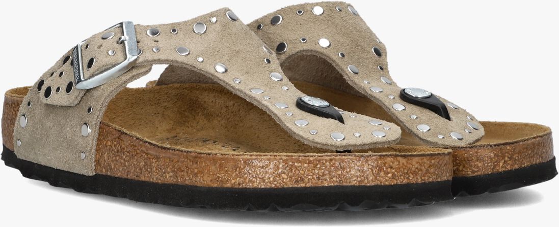 beige birkenstock teenslippers gizeh rivet border