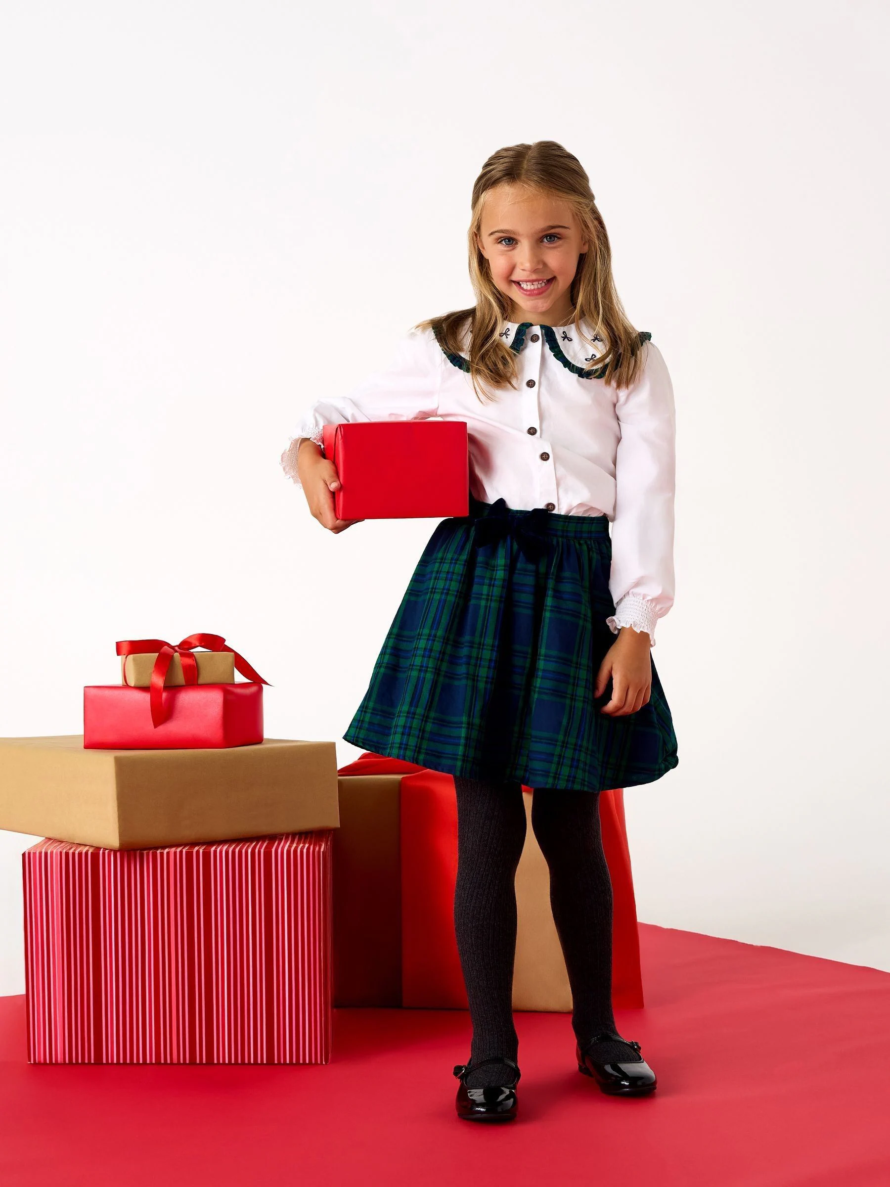 JoJo Maman Bébé Blouse & Tartan Skirt Set