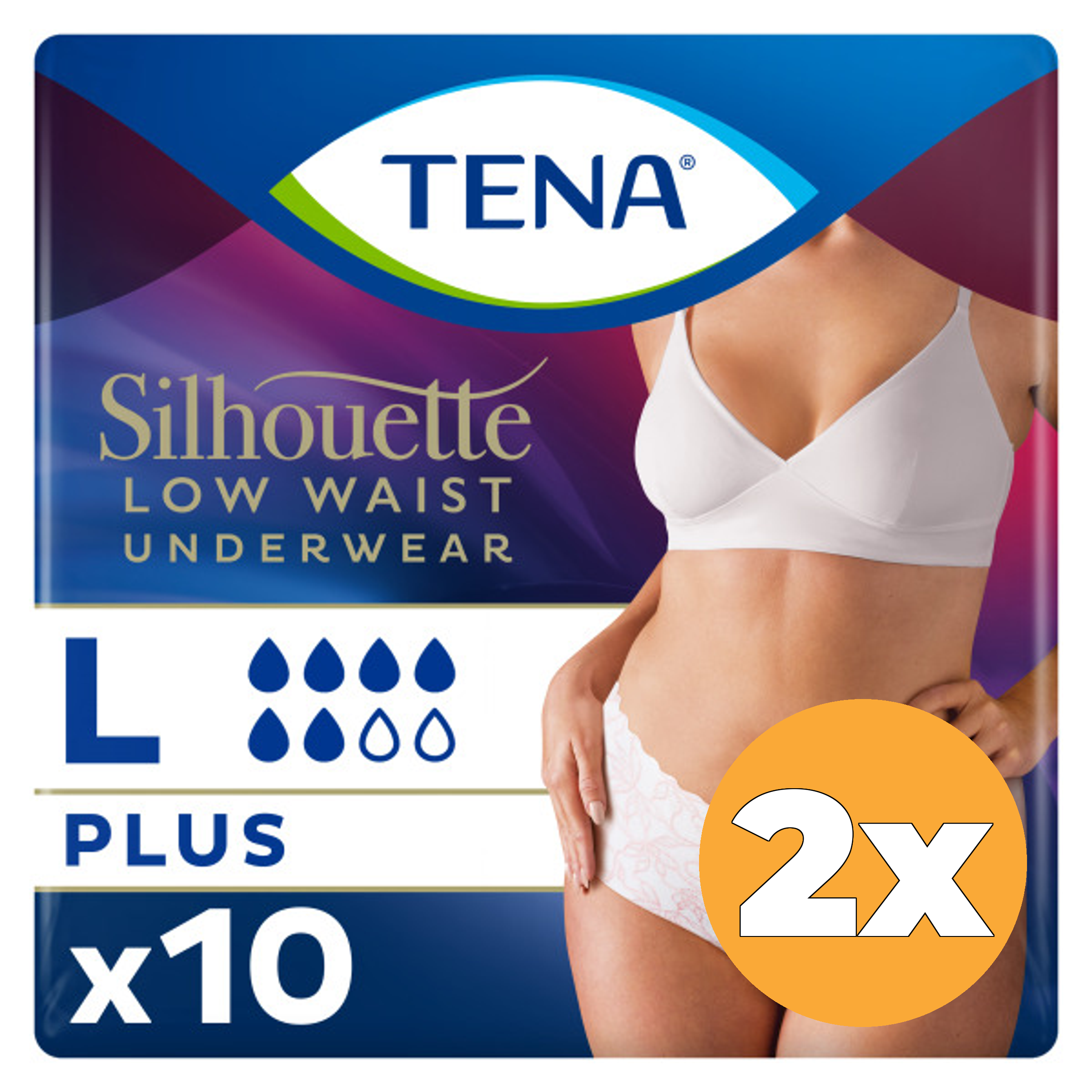 2x Tena Silhouette Plus Blanc – Lage Taille L (10 stuks)