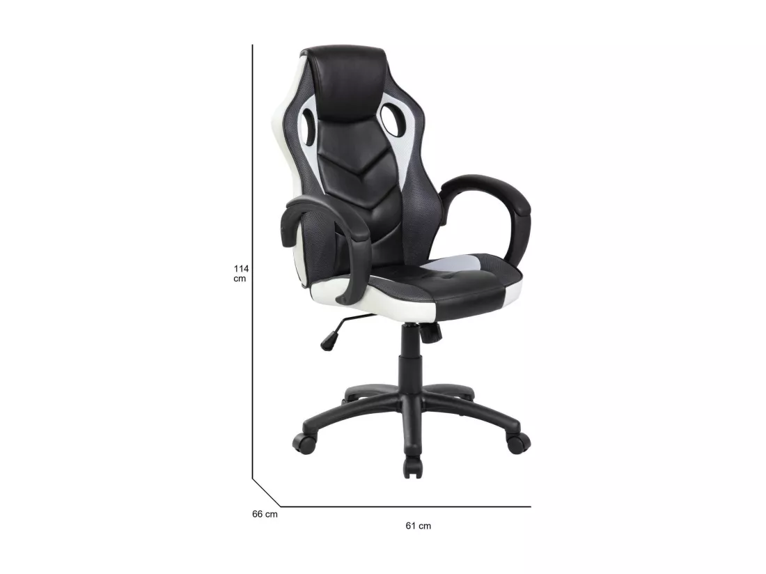 Chaise de jeu Caloundra, Fauteuil de jeu pour adultes, Chaise de bureau, 66x61h104/114 cm, Noir et Blanc