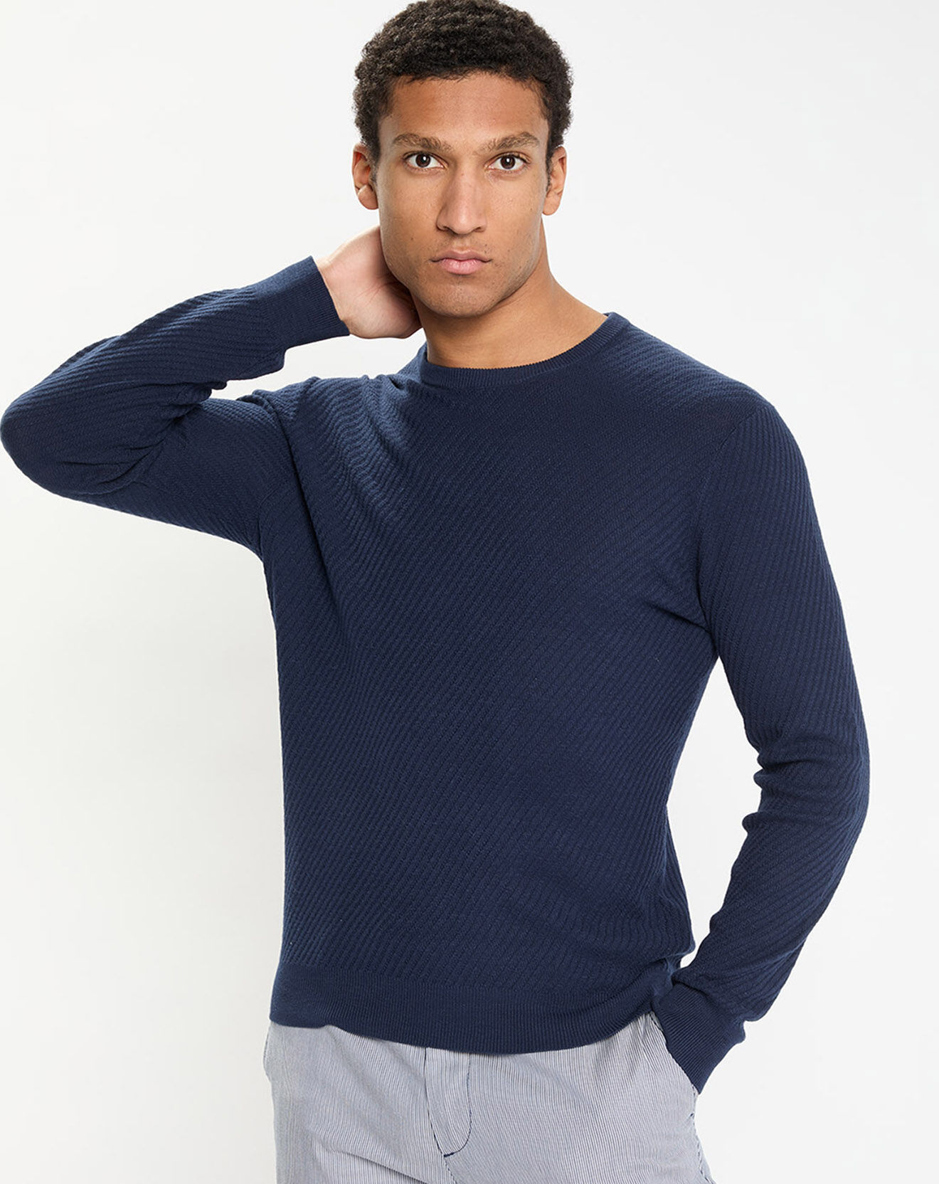 Hackett London Pull 100% Bambou col rond Armur bleu