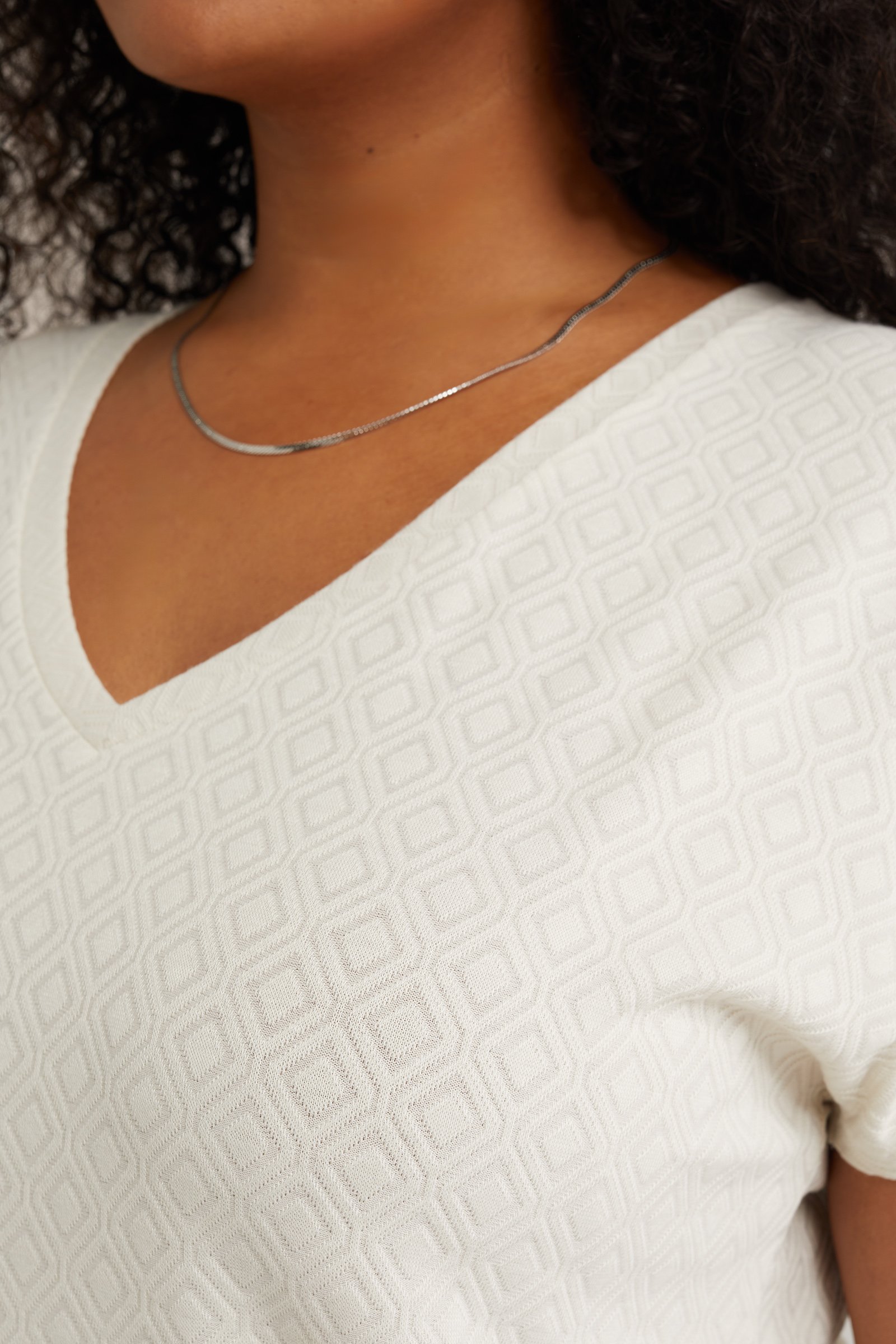 T-shirt met structuur - Curve WE Fashion Gebroken wit