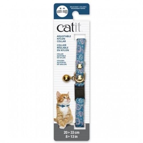 Coleira de nylon com sino para gatos, cor azul/coração