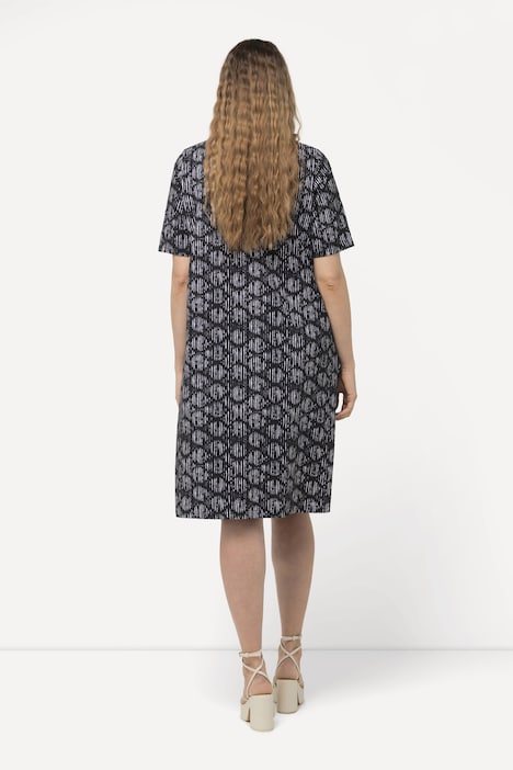 Jersey-Midikleid, A-Linie, V-Ausschnitt, Halbarm
