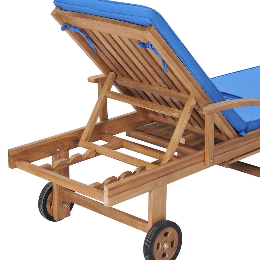 Lot de 2 transats chaise longue bain de soleil lit de jardin terrasse meuble d'extérieur avec coussins bois de teck solide bl