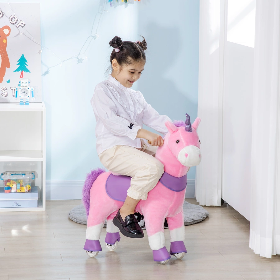 HOMCOM Kinder-Schaukelpferd mit Rollen rosa, lila