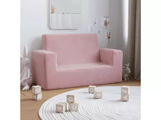 Canapé pour enfants à 2 places Rose Peluche douce