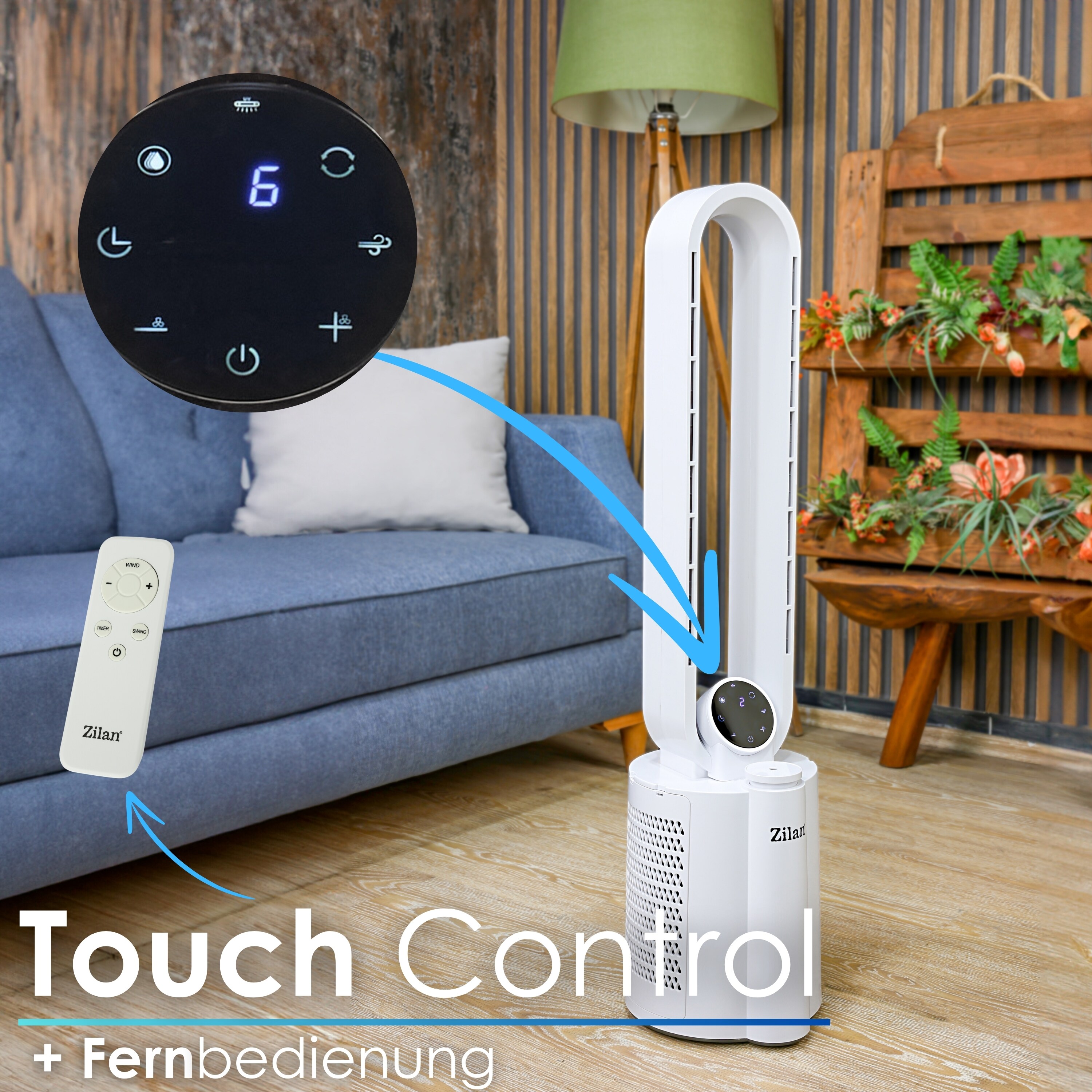 Zilan Turmventilator mit Luftbefeuchter Fernbedienung 12 Stufen Timer