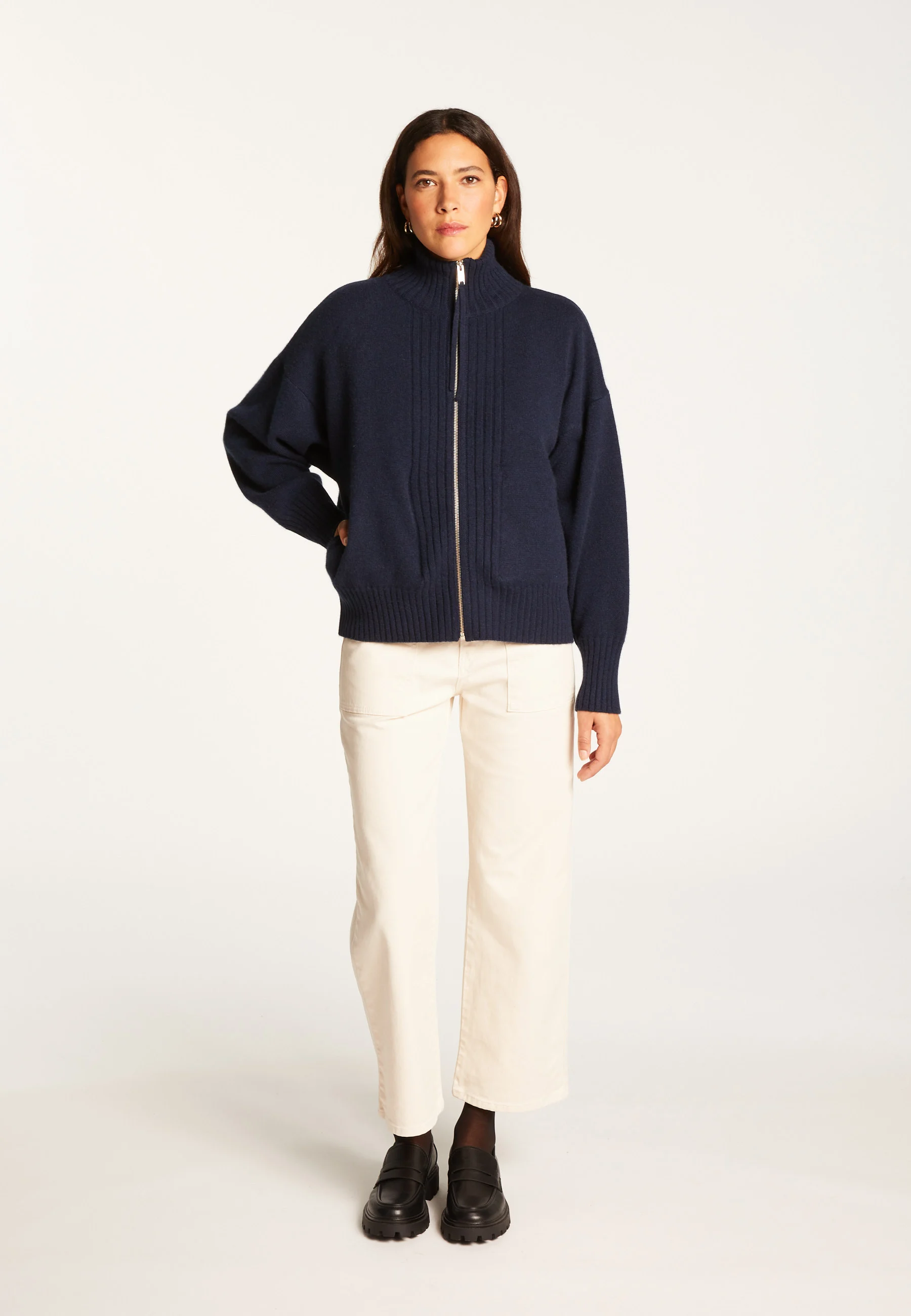 AGNES DUO - Gilet zippé en cachemire | Bleu