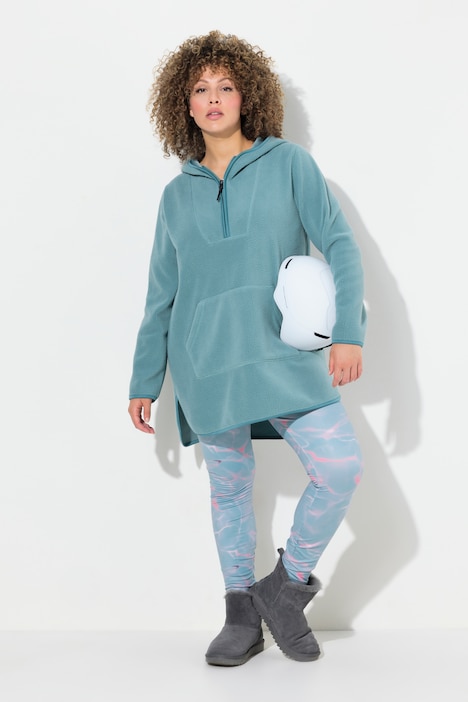 Long-Teddy-Fleecepullover, Kapuze, Zipper, Langarm