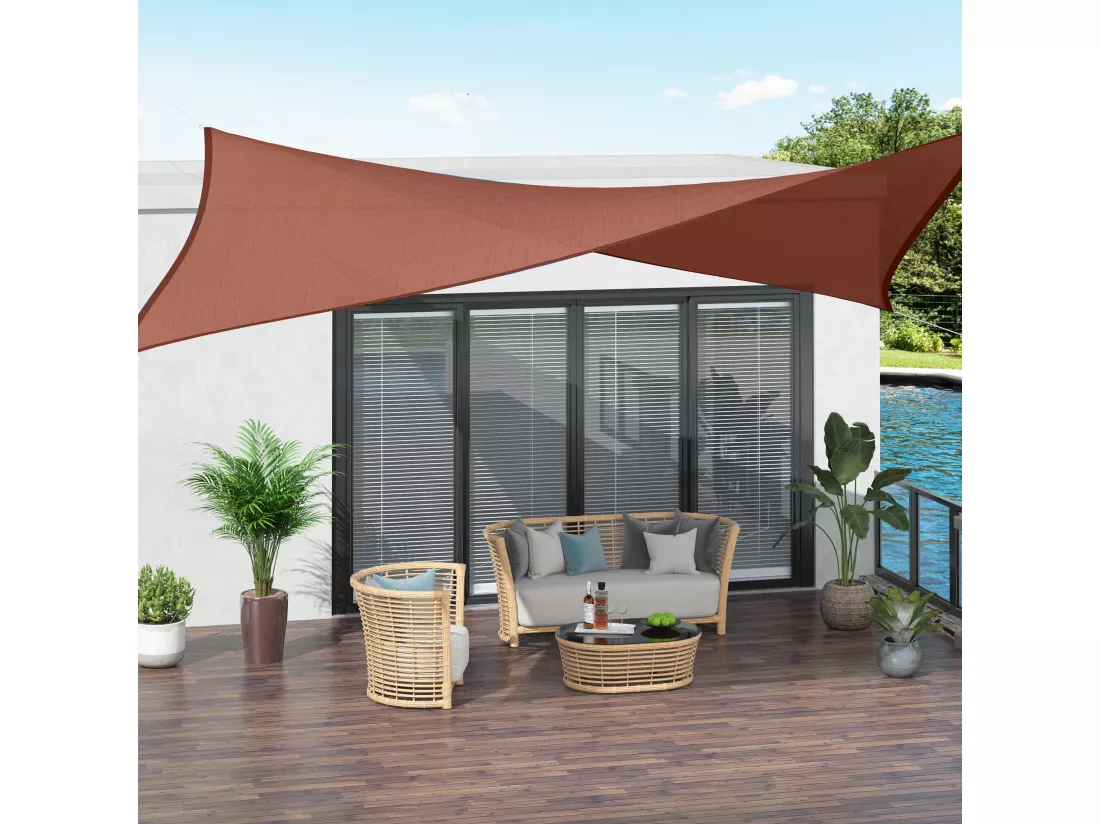 Voile d'ombrage carré 3 x 3 m polyéthylène haute densité résistant aux UV coloris rouille