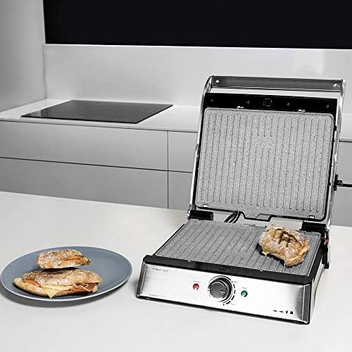 Cecotec Grill électrique Rock’nGrill Smart. Système de réglage de la puissance, du temps et de la température de 2000 W, ouverture à 180 °, plaques amovibles allant au lave vaisselle : Cuisine et Maison