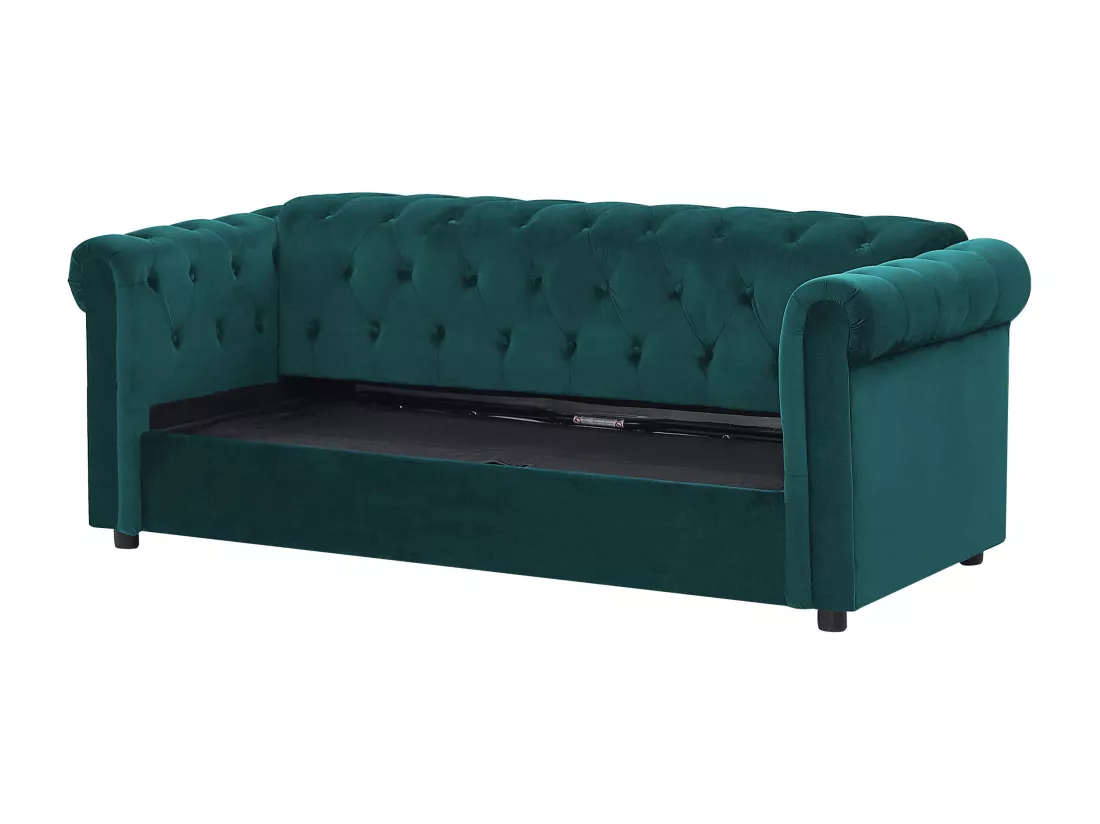 Canapé convertible 3 places en velours vert foncé CHESTERFIELD