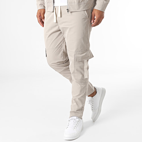 Ensemble Veste Zippée Et Pantalon Cargo Beige Taupe Beige Clair