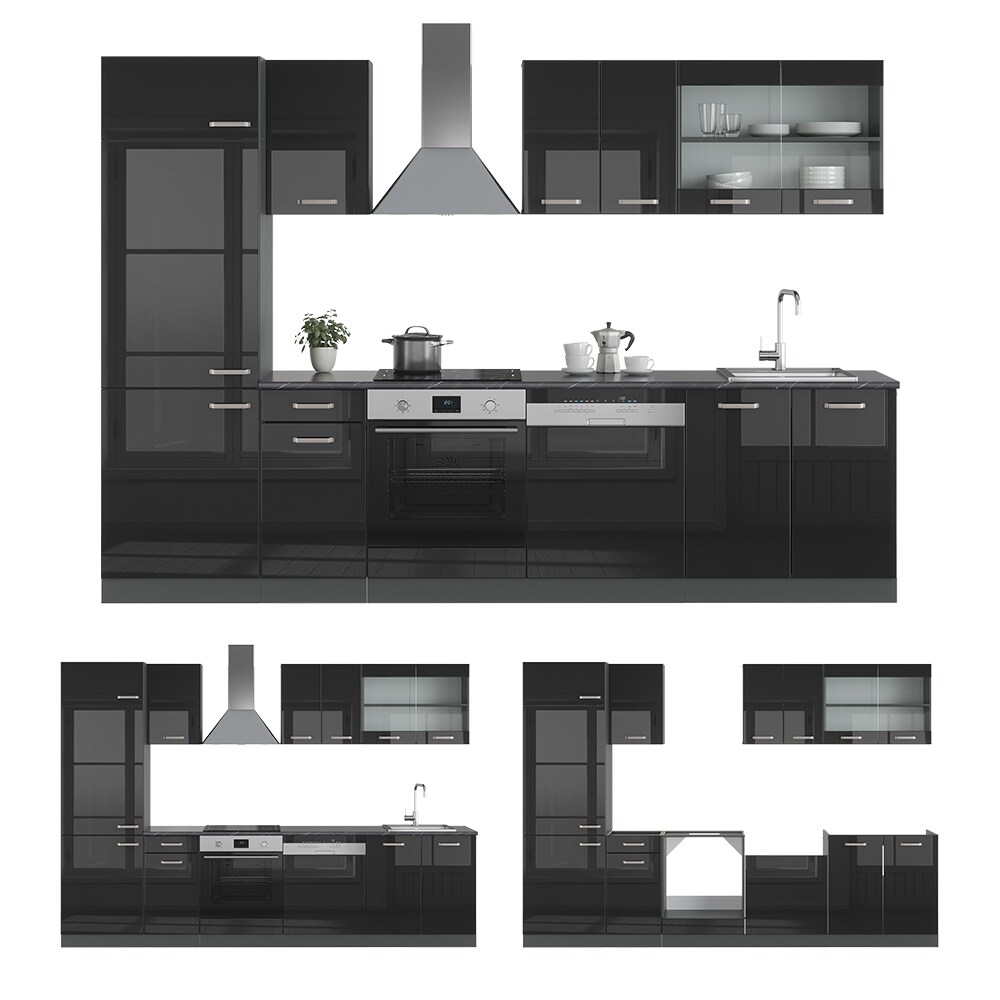 Vicco Küchenzeile R-Line Solid Anthrazit Schwarz 300 cm modern Küchenschränke Küchenmöbel