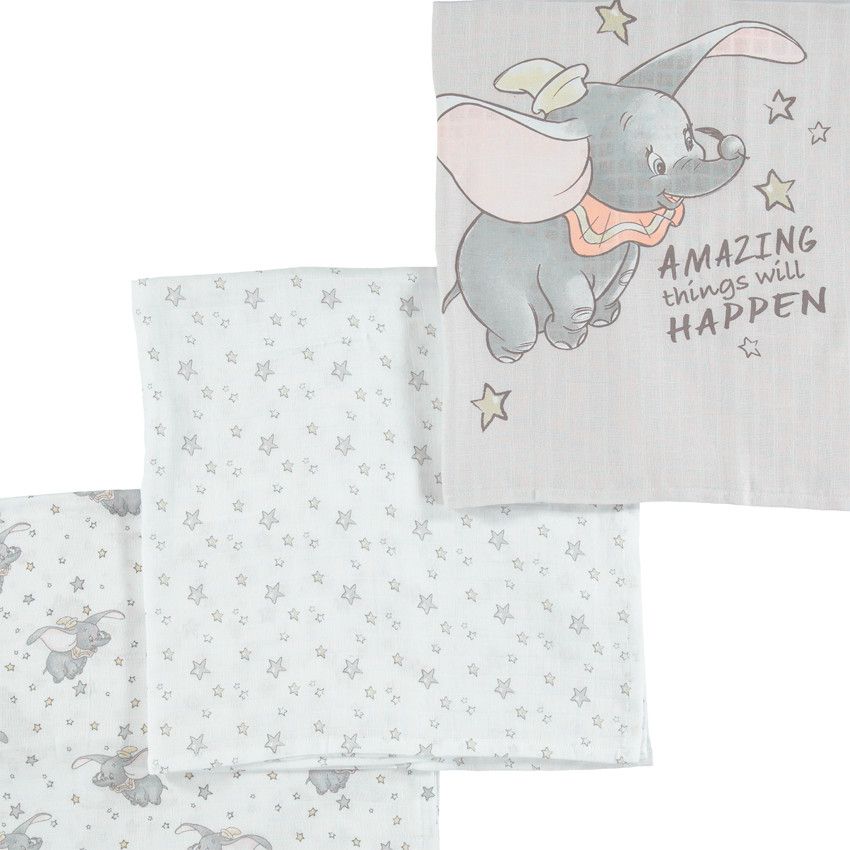 Set de 3 langes Dumbo Disney - Gris clair