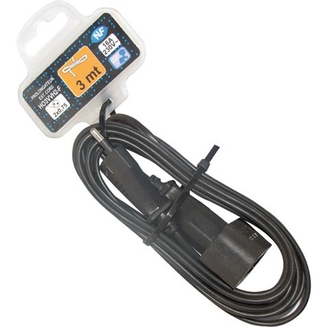 Prolongateur 6A - 2P - L : 3 m - noir