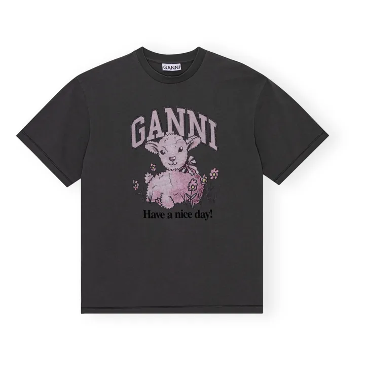Ganni T-shirt Lamb Future Coton Bio et Recyclé | Gris anthracite
