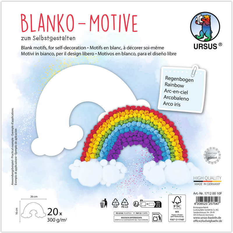 Ursus Bastelpapiere, Blanko-Motive, Regenbogen, 23 x 23 cm, weiss, 20 Blatt