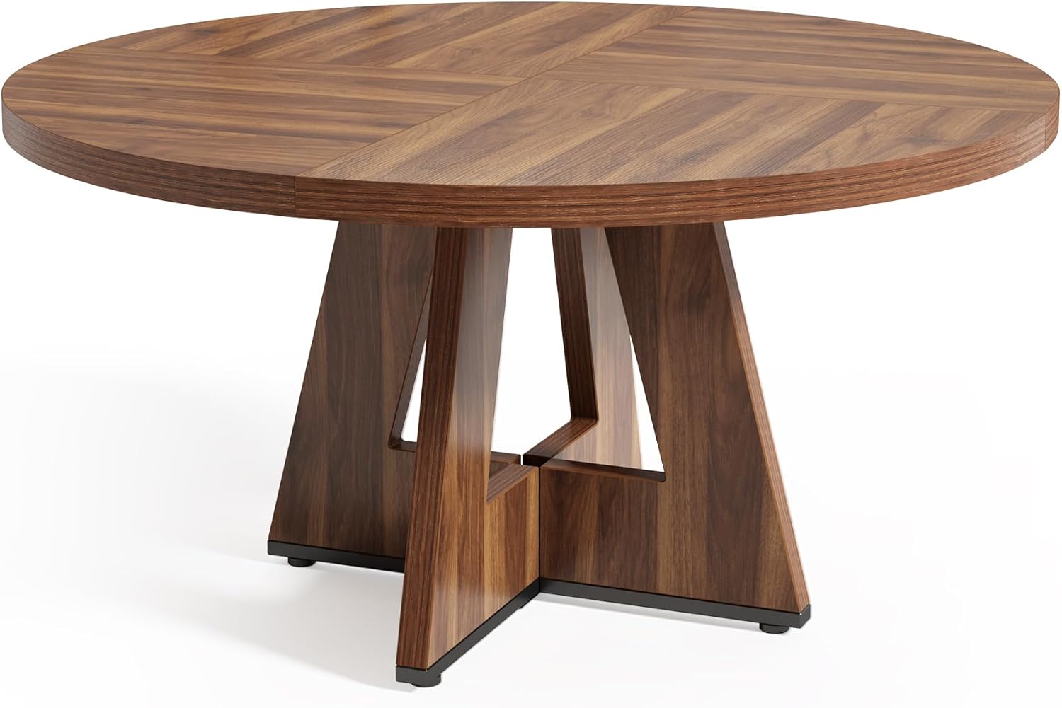 LITTLE TREE Runder Esstisch für 4–6 Personen, 120 cm Esszimmertisch mit Holzsockel, brauner Esstisch, runder Küchentisch für Esszimmer, Küche, Wohnzimmer (nur Tisch)