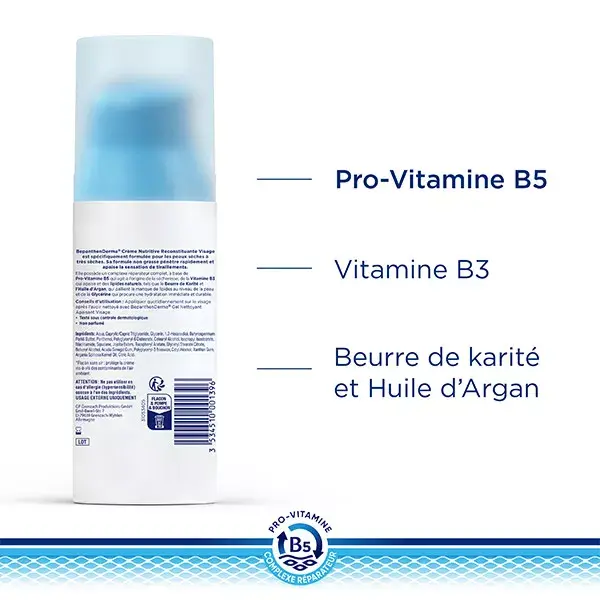 BepanthenDerma Crème Nutritive Reconstituante Visage Peaux Sèches à Très Sèches 50ml