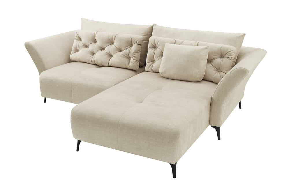 Modernes Ecksofa MARRAKESCH 265cm beige Samt 3-Sitzer inkl. Kissen Ottomane rechts