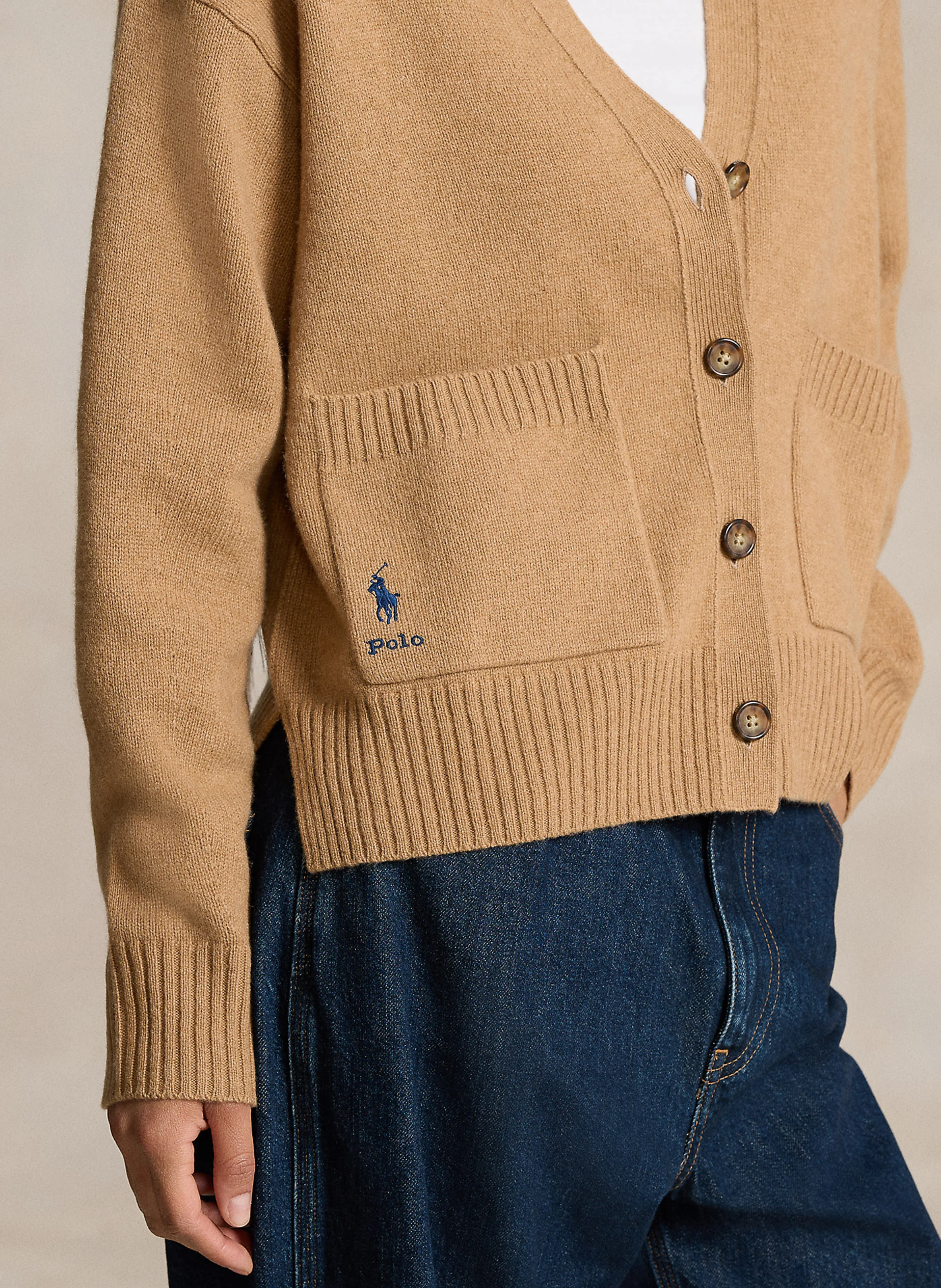 Gilet droit col V en laine et cachemire mélangé | Beige