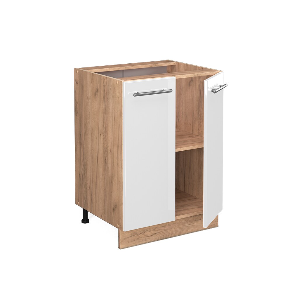 Vicco Unterschrank Küchenschrank Küchenmöbel Fame-Line Eiche Weiß modern 60 cm Küche Einbauküche Drehtür Einlegeboden Blende Küchenzeile Hochglanz