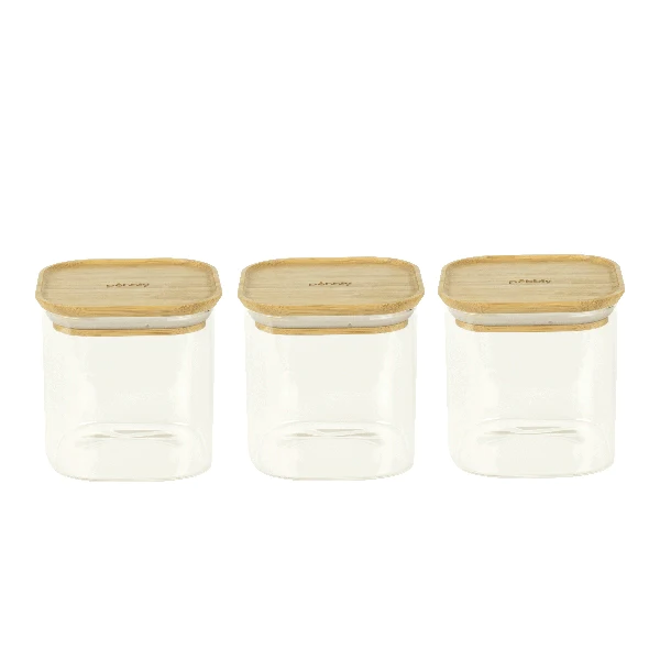 Set de 3 boites carrées verre et bambou 800 ml Pebbly