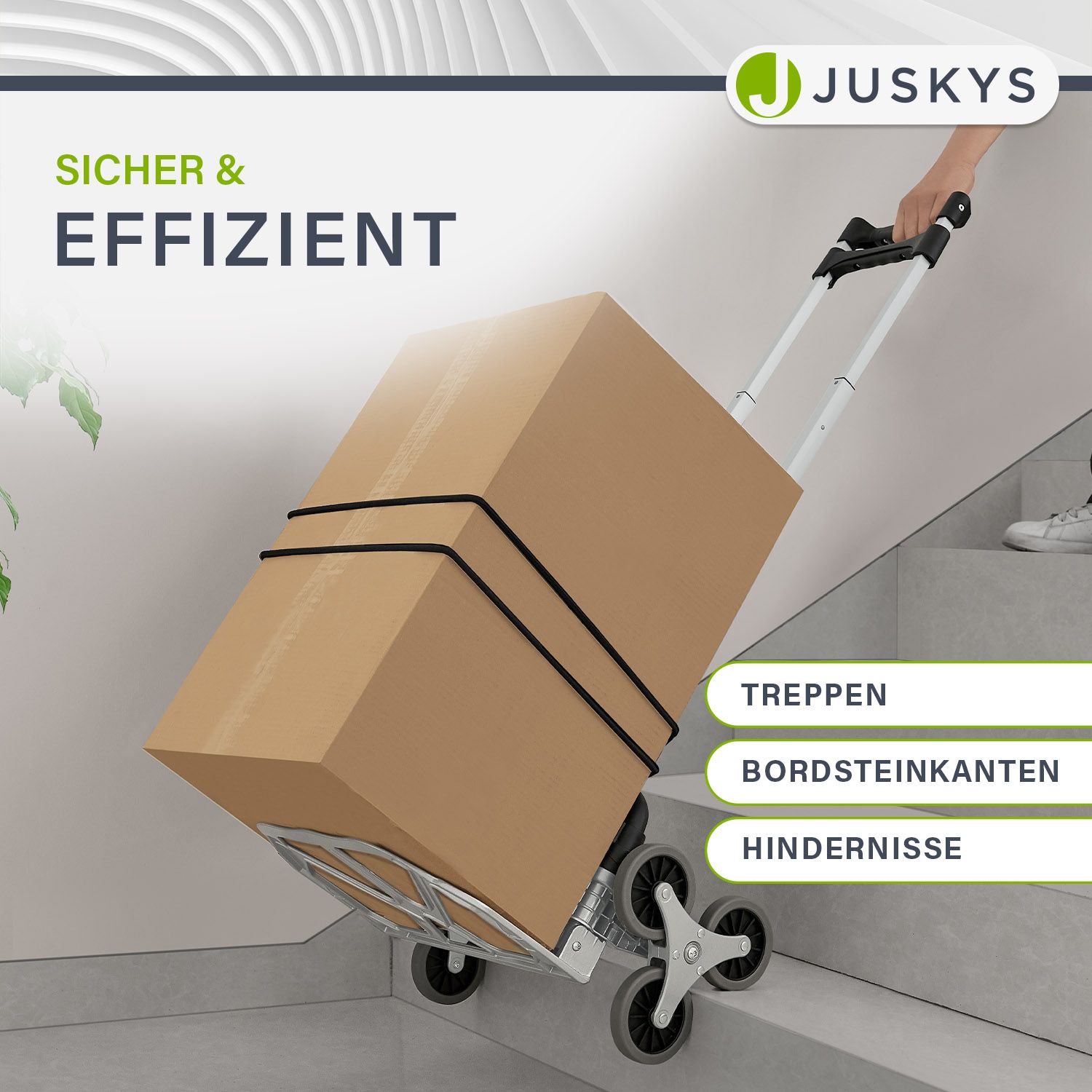 Juskys Treppensackkarre klappbar & bis 80 kg - Alu Mini Sackkarre für Treppen - Handschuhe & Seile