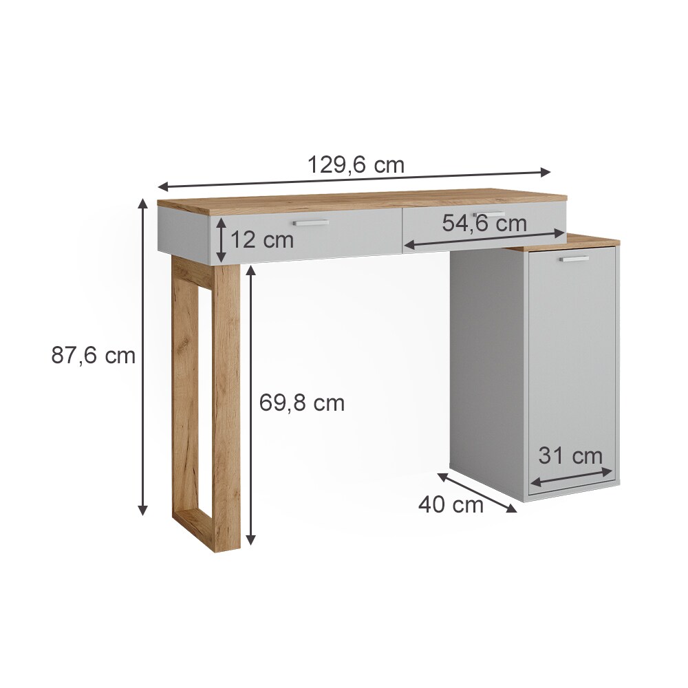 Vicco Schreibtisch Regina Weiß Eiche 130 x 40 cm mit 2 Schubladen